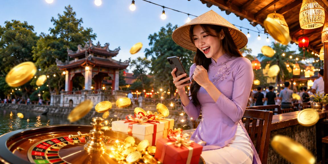 Người chơi tại Hà Nội xem kết quả xổ số miền Bắc với biểu tượng văn hóa Việt